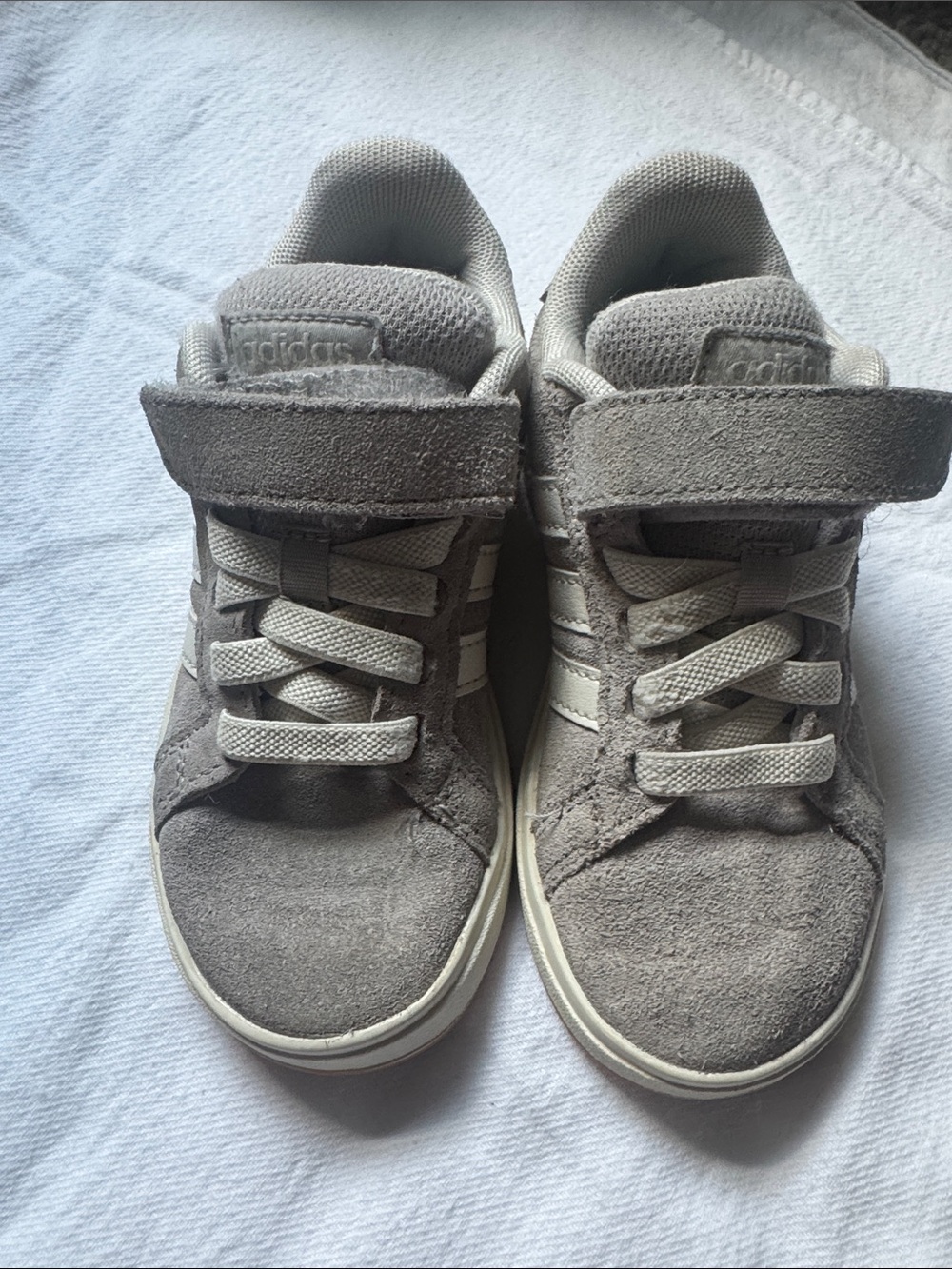 adidas Kids Gray Suede Sneakers with Hook-and-Loop Strap, sz 10.5